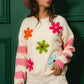 BiBi Colorful Floral Patched Sweater with Striped Sleeve - Farnelli