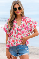 Zoya Floral Ruffled Short Sleeve Blouse - Farnelli