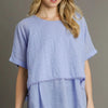 Umgee Full Size Eyelet Layered Short Sleeve Blouse Plus Size - Light Blue