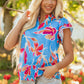 Vada Floral Pompom Trim Flutter Sleeve Blouse - Farnelli
