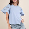 VERY J Lace Trim Sleeve Top - Sky