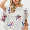 BiBi American Flag Sequin Star Fringe Top - OFF WHITE