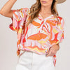 SAGE + FIG Abstract Print Half Button Blouse - CORAL