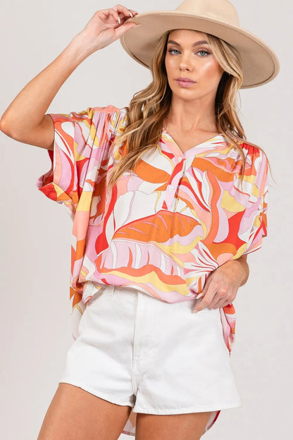 SAGE + FIG Abstract Print Half Button Blouse - Farnelli