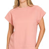 Zenana Textured Knit Jacquard Short Sleeve Top - TAN ROSE