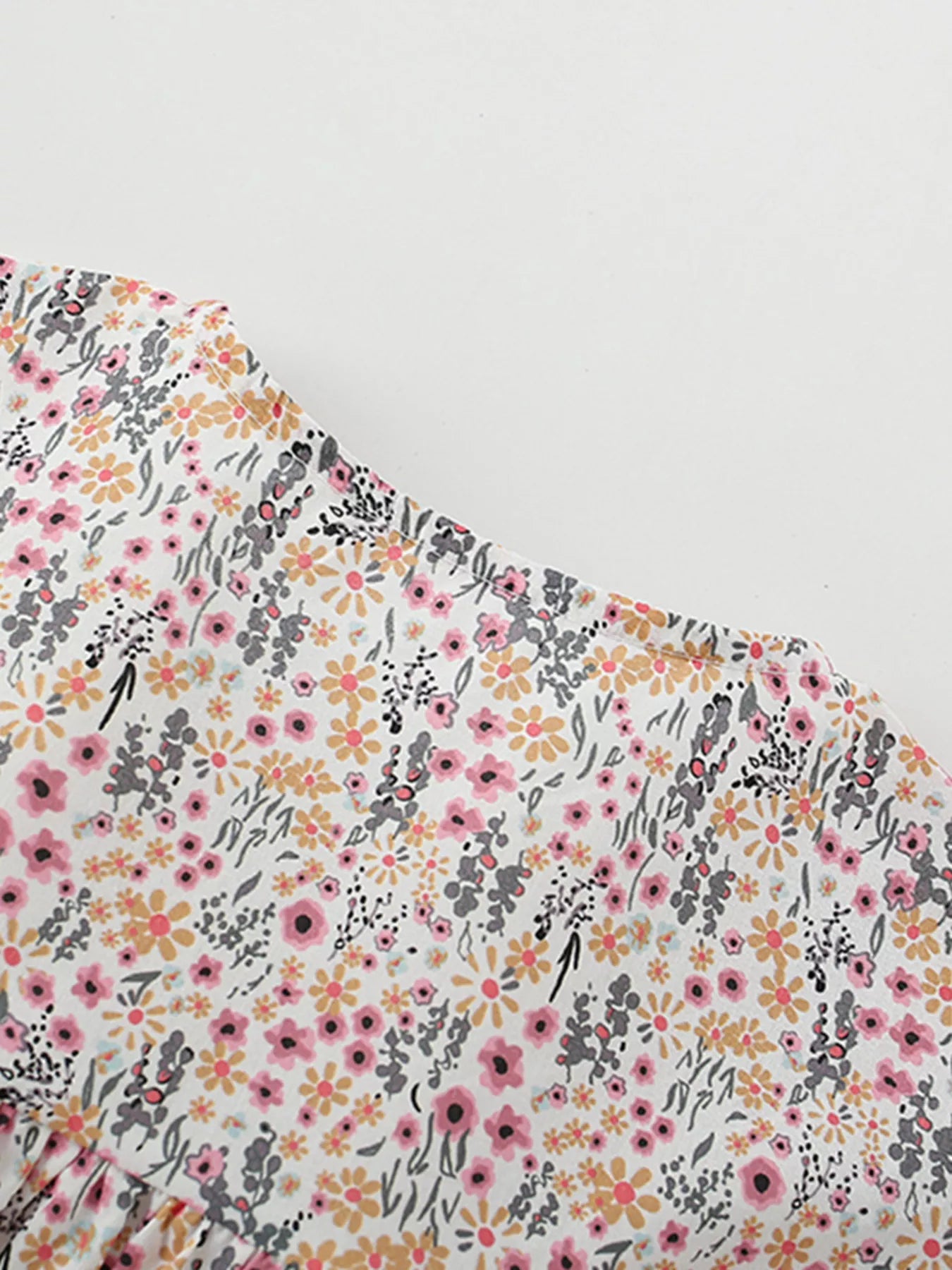 Children's Floral Print Button-Front Ruffle Sleeve Dress - Farnelli
