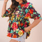 Adhara Flower Embroidered Trim Half Sleeve Blouse - Farnelli