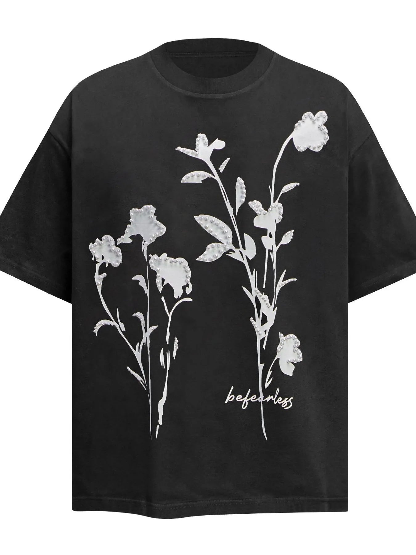 Men's Flower Pearl Detail Oversized Short Sleeve T-Shirt - Farnelli