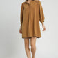 Umgee French Terry Balloon Sleeve Shift Dress with Leopard Print Detail - Farnelli