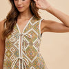 Annie Wear Ethnic Woven Jacquard Tie Front Vest - YELLOW GREEN MULTI