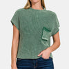 Zenana Washed Mock Neck Short Sleeve Cropped Sweater - Dk Green