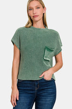 Zenana Washed Mock Neck Short Sleeve Cropped Sweater - Farnelli