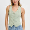 RISEN Full Size V Neck Button Down Vest Plus Size - Pistachio