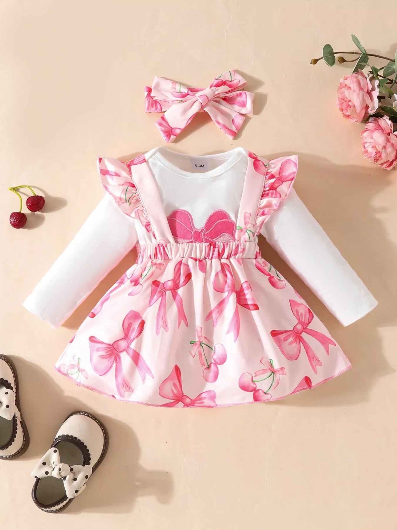 Children's Bowknot Print Ruffle Trim 3 Piece Set - Farnelli