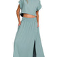Zenana Heavy Woven Span Crop Tee & Skirt Set - Farnelli