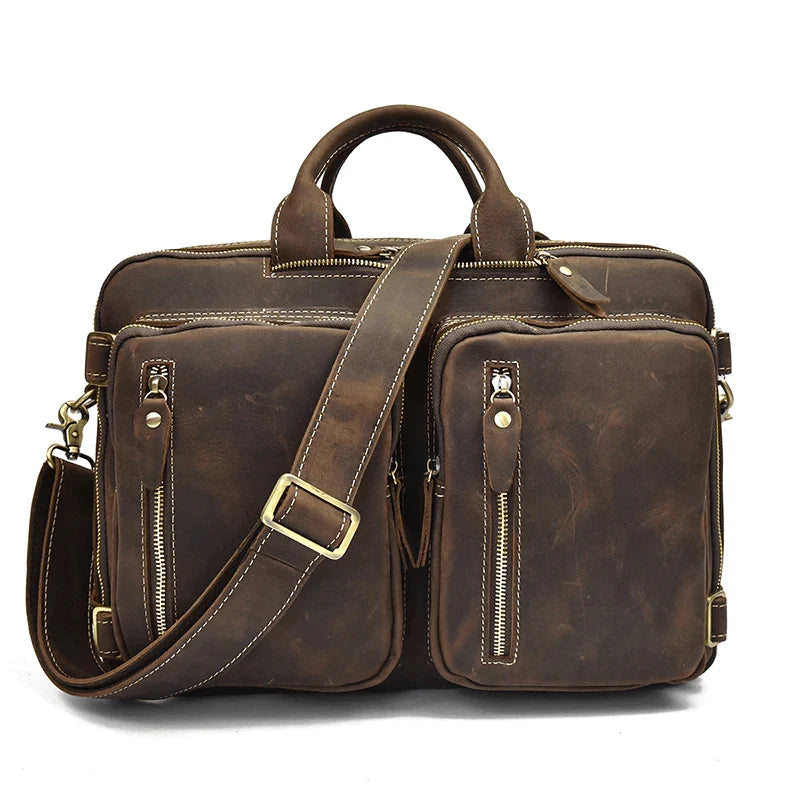 Classy Leather Bags Dublin leather backpack briefcase 2-in-1 in brown leather with adjustable straps