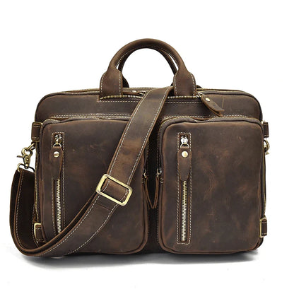 Classy Leather Bags Dublin leather backpack briefcase 2-in-1 in brown leather with adjustable straps