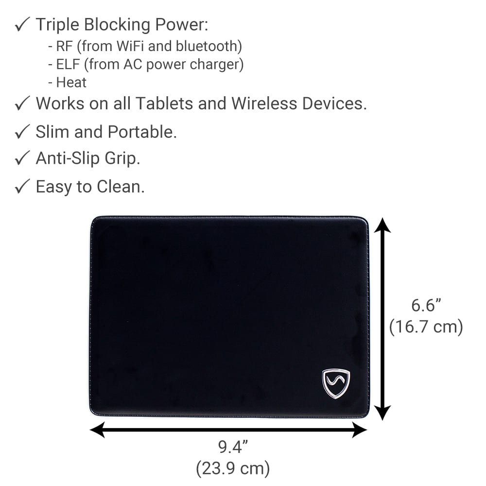 Shield Your Body SYB Tablet Pad tablet computer dock and stand infographic showing product features