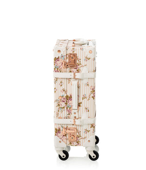 Beige floral Botanica Carry-on luggage by COTRUNKAGE with floral pattern, lightweight and compact for travel.