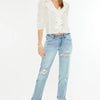 Kancan Mid Rise Distressed Boyfriend Fit Jeans - LIGHT