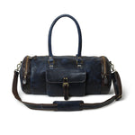 Blue premium duffle bag from Classy Leather Bags with sturdy handles and spacious interior for travel or gym use.