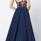 Juliet 201 Plunging V-Neckline Long Glitter Dress A-Line