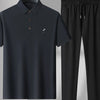 Men's Plus Size Button Detail Short Sleeve Polo and Pants Set - Black