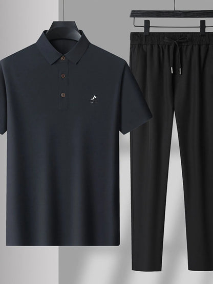 Men's Plus Size Button Detail Short Sleeve Polo and Pants Set - Farnelli
