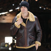 Men’s Brown B3 Shearling Leather Bomber Sheepskin Jacket Coat - Brown