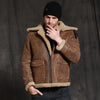 Men’s Brown Short Sheepskin Fur Shearling Leather Jacket Coat - Brown
