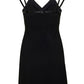 Gucci Women Mini Black Dress With Black Leather Trim And Double Strap In Stretch Viscose Woman