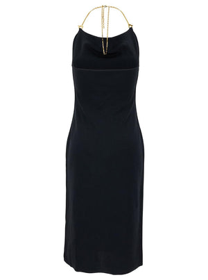 Bottega Veneta Women Midi Black Dress With Chain Strap In Double Viscose Woman