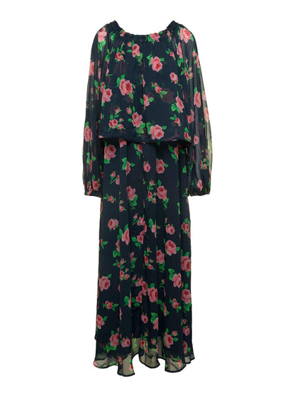 Rotate Women Maxi Multicolor Dress With All-Over Roses Print In Chiffon Woman