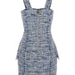 Balmain Women Blue Dress With Frayed Details In Tweed Woman