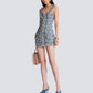 Balmain Women Blue Dress With Frayed Details In Tweed Woman