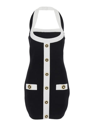 Balmain Women Black Dress With Square Neckline And Decorative Buttons In Viscose Blend Women