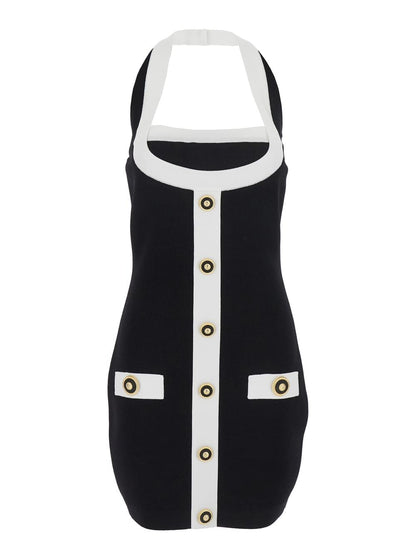Balmain Women Black Dress With Square Neckline And Decorative Buttons In Viscose Blend Women