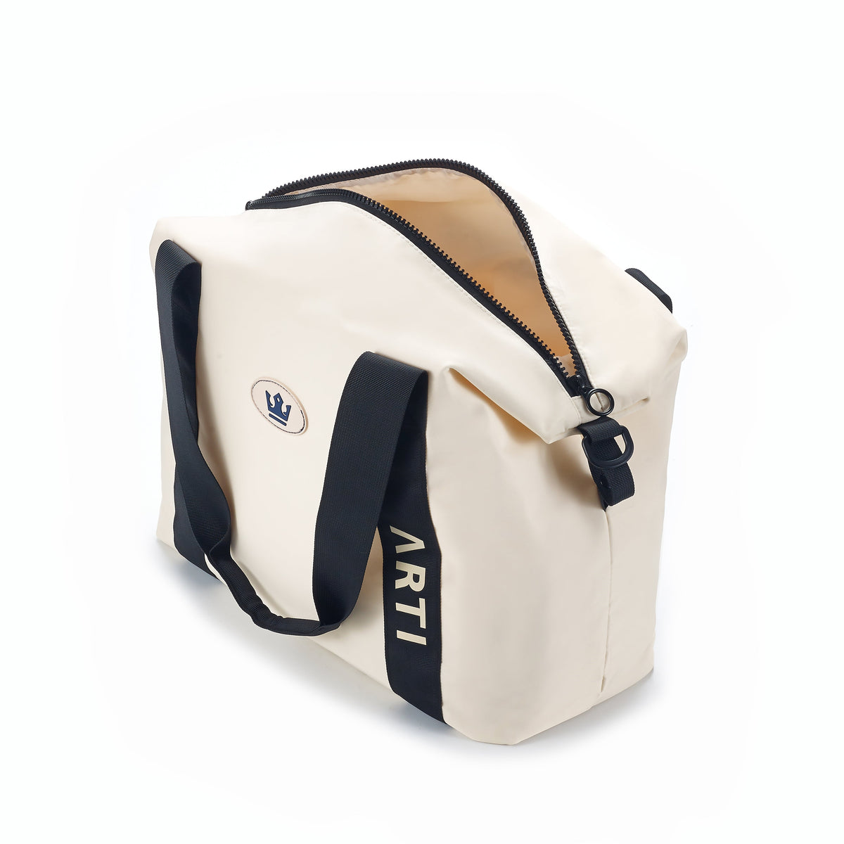 ARTI cream duffle bag with spacious zippered compartment and sturdy handles