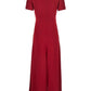 Victoria Beckham Women Red Crewneck Midi Dress With Gathered Waist And Rear Zip Closure In Viscose Blend Woman