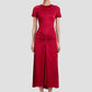 Victoria Beckham Women Red Crewneck Midi Dress With Gathered Waist And Rear Zip Closure In Viscose Blend Woman