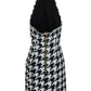Balmain Women Black And White Halterneck Mini Dress With Houndstooth Motif In Tweed And Satin Woman
