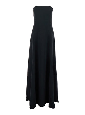 Solace London Women 'Helena' Black Long Dress With Bare Shoulder And Flared Hem In Twill Woman
