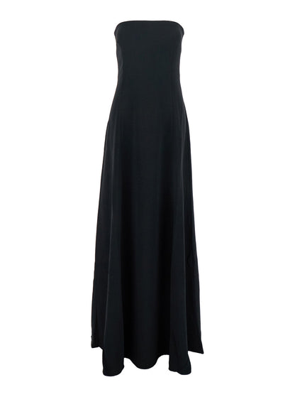 Solace London Women 'Helena' Black Long Dress With Bare Shoulder And Flared Hem In Twill Woman