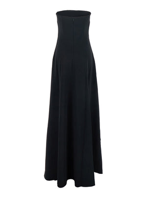 Solace London Women 'Helena' Black Long Dress With Bare Shoulder And Flared Hem In Twill Woman