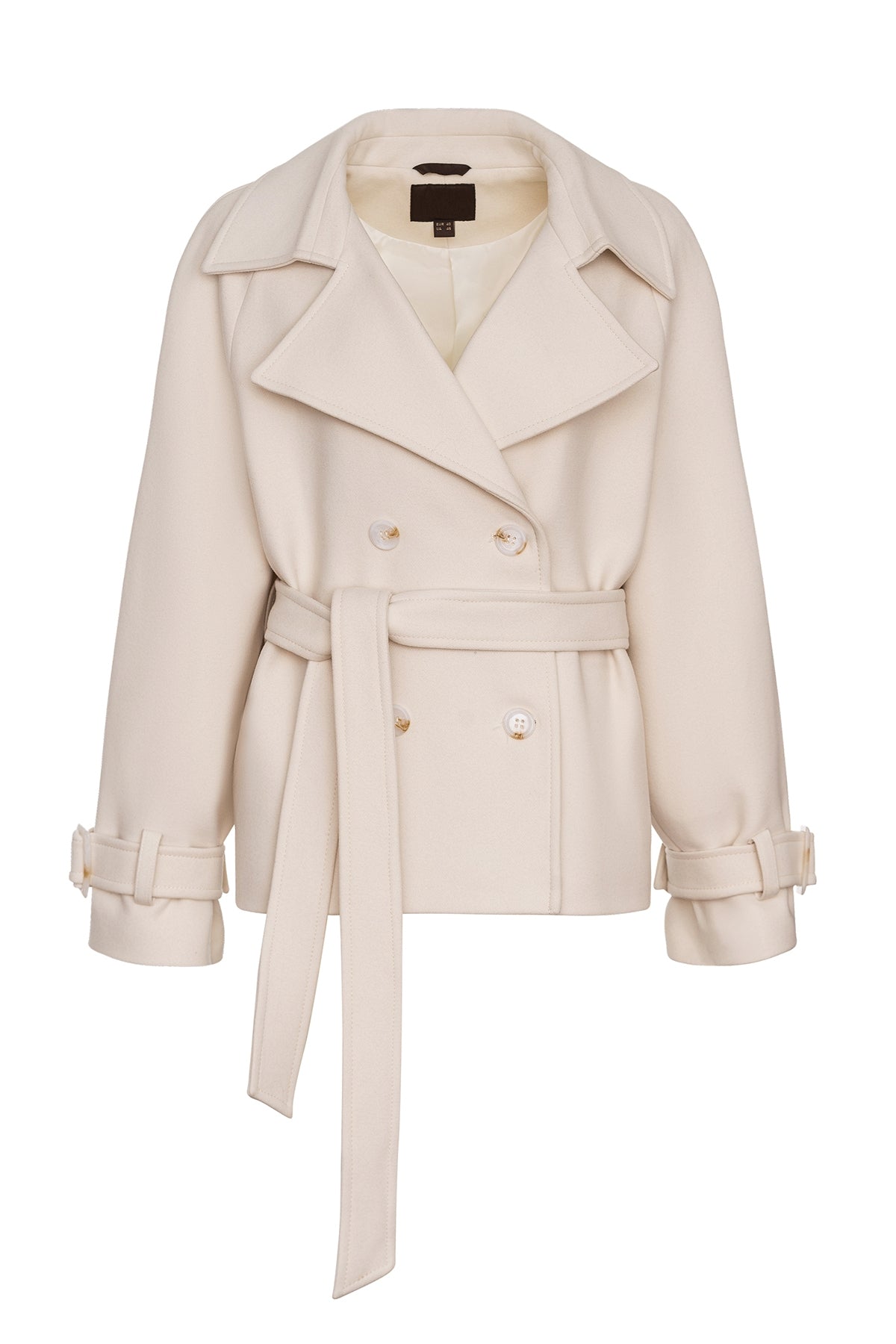 Alaska® Megan tailored wool blend ivory coat with classic collar and button details, stylish parka for cold weather.