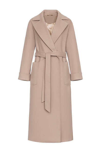 Marley Wraparound Wool Cashmere Coat in Nude