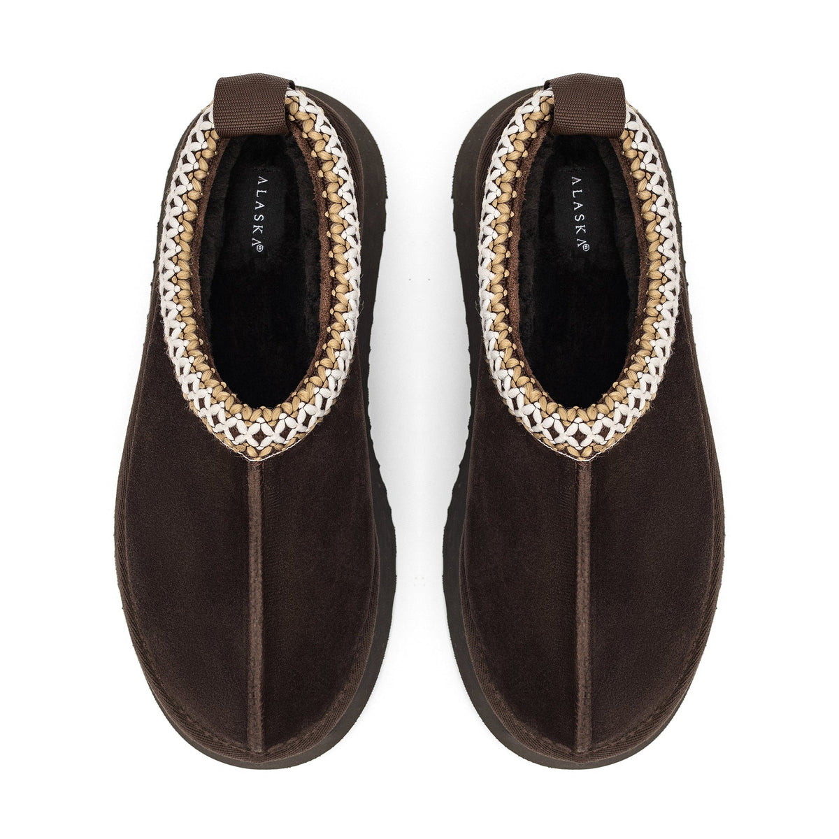 Alaska® Shearling Slippers in brown, cozy shearling-lined boots with a soft, plush interior and durable outsole.