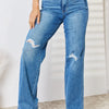 Judy Blue Full Size High Waist Distressed Straight-Leg Jeans - Medium