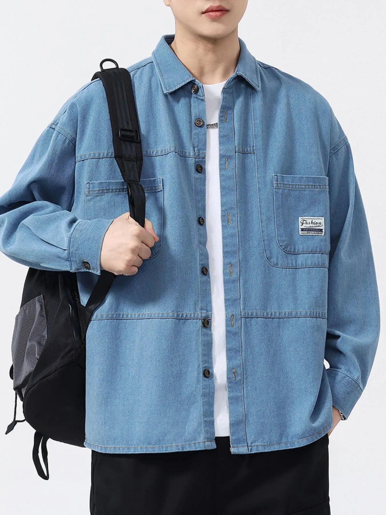 Men's Plus Size Button Up Long Sleeve Denim Shirt - Farnelli