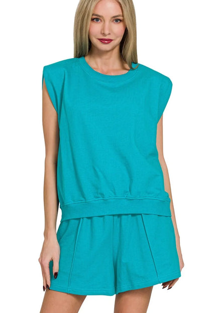 Zenana French Terry Sleeveless Top & Shorts Set - Farnelli